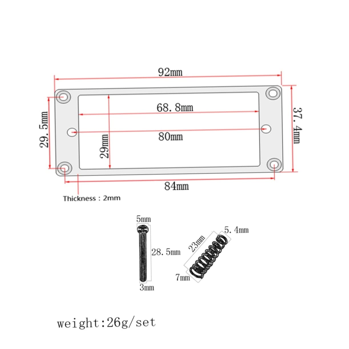 Anello Di Montaggio Piatto Per Pickup Humbucker Chitarra – Metallo Cromato, Con Viti, Per Montaggi Compatti