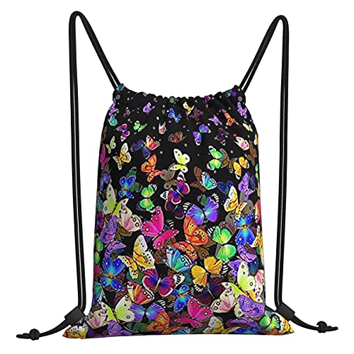 Cute Colorful Butterfly Drawstring Backpack Bags Gym For Women Girls Adult Sports Draw String Back Sack Cinch Travel Dance Sackpack Lightweight Water Resistant #TOP1
