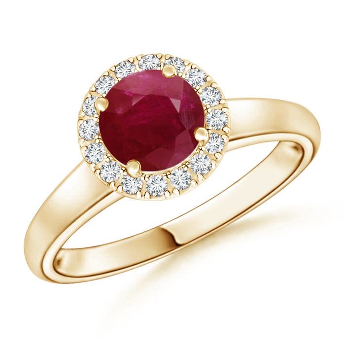 Angara Natural Ruby and Diamond Halo Ring for Women in 14K Solid Gold/Platinum | July Birthstone, Birthday, Engagement, Anniversary, Wedding Jewelry Gift for Women