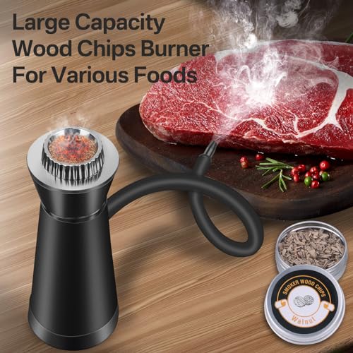 BORUiT SK301B Rauchpistole mit Feuerzeug (kein Butan), Smoke Gun Aluminiumlegierung Raucher Infuser mit 4-Pack Holzchips, Handrauchpistole für Küche, Fleisch, Lachs, Cocktails, Käse, Grill