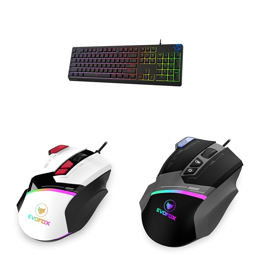 EvoFox Deathray RGB Gaming Keyboard (Black) & EvoFox Blaze Programmable Gaming Mouse with 1000Hz Polling Rate & EvoFox Blaze Programmable Gaming Mouse with 1000Hz Polling Rate