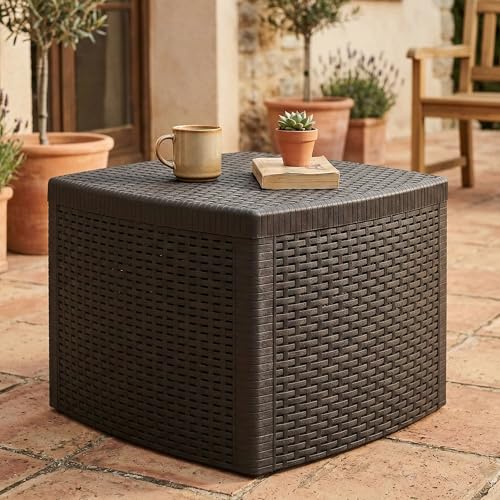 Dmora - Table basse d'extérieur Faenza, Table de rangement polyvalente, Etagère basse effet rotin, 100% Made in Italy, 53x53h40 cm, Anthracite