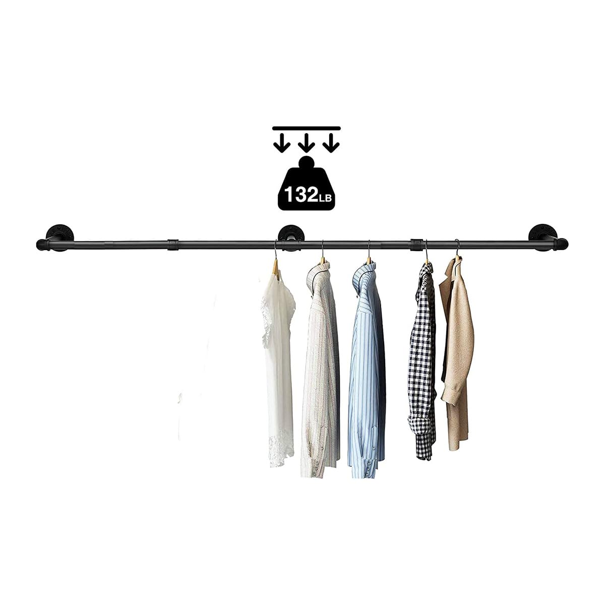 SERENITA Heavy Duty Super Long Industrial Pipe Clothing Rack, Hanging Rod for Closet, Wall Mounted Multi Purpose