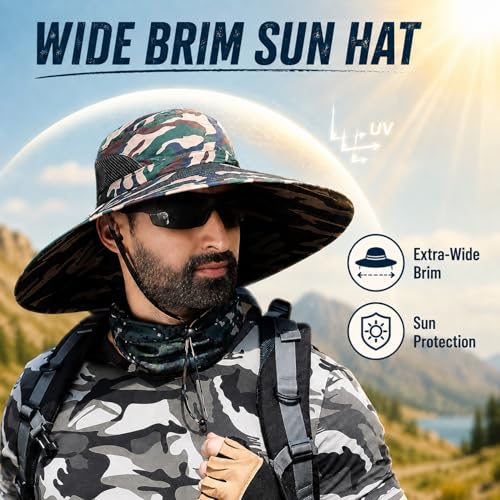 Image of HUAMULAN Wide Brim Sun Hats Men and Women Bucket Safari Fishing Hat for Hiking Garden Lawn Work Camping Outdoor