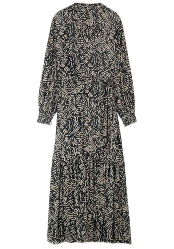 Robe longue à col montant en jacquard noir zèbre effet satiné