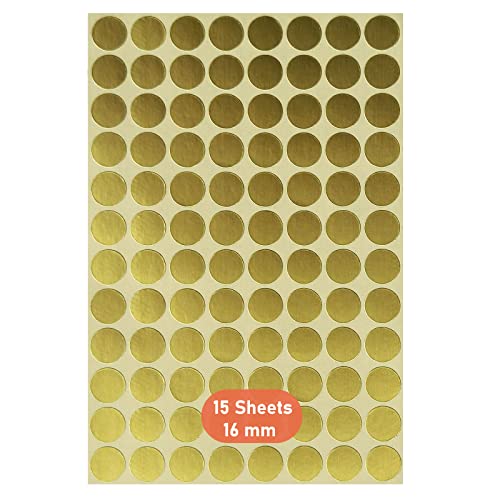 Pegatinas de Puntos Redondos,Puntos Autoadhesivos de 16MM 15 Pack Etiquetas de Círculo de Colores Etiquetas de Codificación para Calendarios de Marcado DVD Libros Escolares Manualidades de Arte Dorado Cover