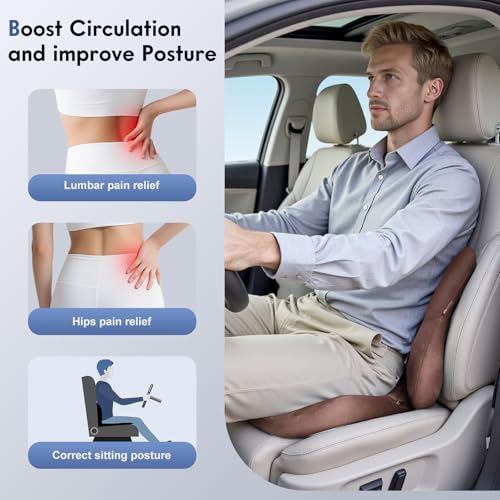 Image of Coverado Memory Foam Car Seat Cushion and Lumbar Support Pillow for Car, Ergonomic Office Chair Cushion for Lower Back Pain Relief, Breathable & Non-Slip for Car, Home, and Office Use, Coffee