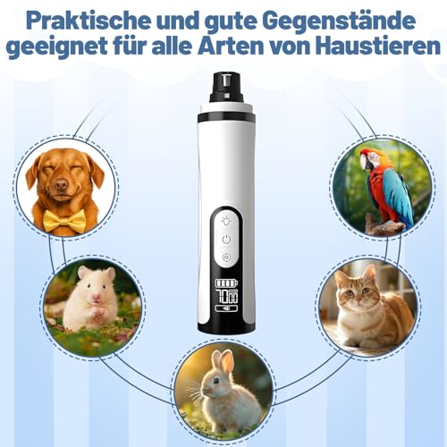 Pro Krallenschleifer für Hunde - Mit 2 Schleifköpfen, Pfotentrimmer mit Led Licht und 3 Geschwindigkeiten, Krallenschleifer Hund, Hunde Nagelfeile Elektrisch für Große, Mittelgroße und Kleine Hunde
