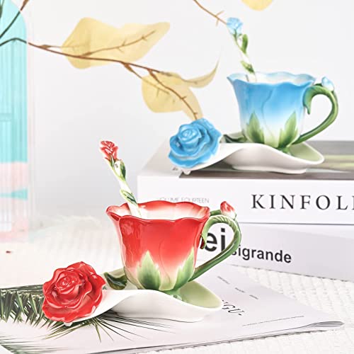 Oliruim Handmade Rose Tea Cup Personalized Small Coffee Cup Set Tea Cup And Tea Tray With Spoon 1 Set Fine Porcelain Gift Set #TOP4