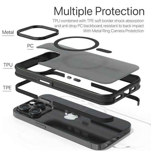 Image of Vaku Luxos Polycarbonate Elemento Magpro Back Cover Case For iPhone 15 Pro Max Shockproof Scratch Resistant Slim Thin Military-Grade Protection Support Mag-Safe Wireless Magnetic Charging - Black