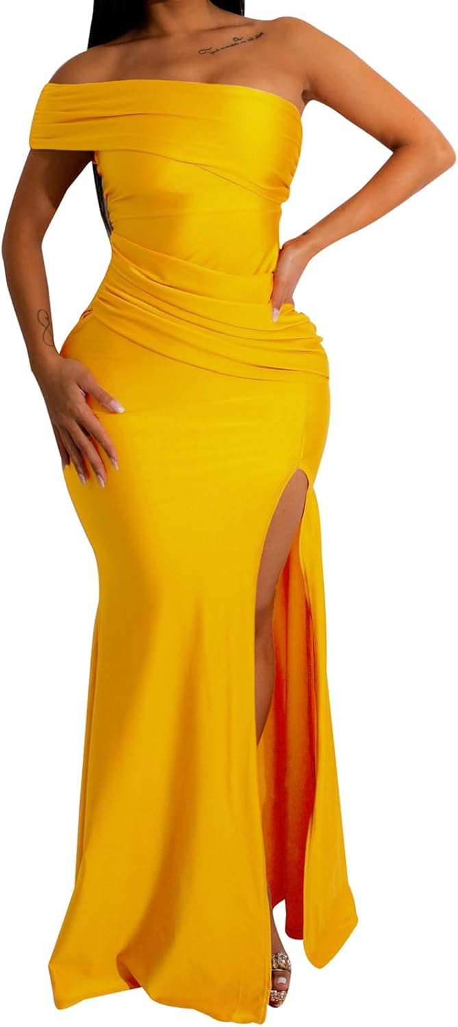 Womens Sexy Off Shoulder Bodycon Maxi Elegant Split Club Party Long Dress