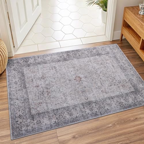 2x3 Washable Area Rug – Soft, Non-Slip Entrance Rug, Durable Indoor Door mat, Floor Carpet for High-Traffic Areas, Entryway, Kitchen, and Bedside, Rustic Vibes/Taupe