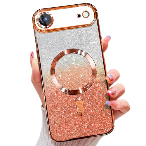 Image of Misscase for iPhone 17 Air Case Compatible with MagSafe,Built-in Camera Lens Protector Full Protection Soft TPU Anti-Fingerprint Anti-Fingerprint Magnetic Glitter Slim Case Cover 6.6 inch Orange