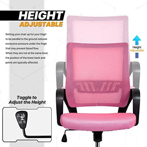 Monibloom Mesh Office Home Chair, Mid Back Ergonomic Rolling Swivel Chair With Lumbar Support And Padded Seat For Women Adults, Pink #TOP5