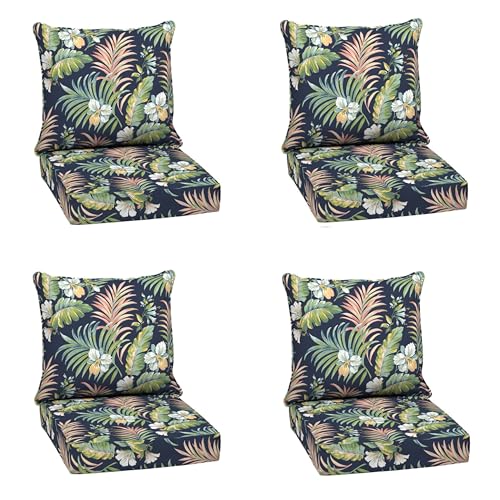 Image of Arden Deep Seat Outdoor Chair Cushion Set (4-Pack), 24 in x 24 in, Weather-Proof, Rain-Proof, Fade Resistant Patio Cushion Set for Chair, Sofa, and Couch Simone Blue Tropical