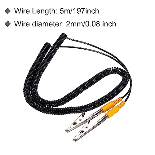 Image of MECCANIXITY ESD Grounding Cable Cord with Alligator Clip, 5m /197 inch Yellow Anti-Static Ground Wire Elastic Cable Clip, for Eliminating Conductor Electrostatic