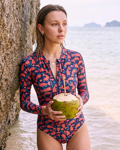 Image of Tame the Sun Long Sleeve Swimsuits for Women - One Piece Tummy Control, UPF 50+ Bathing Suit - Rash Guard, Zipper Swimwear