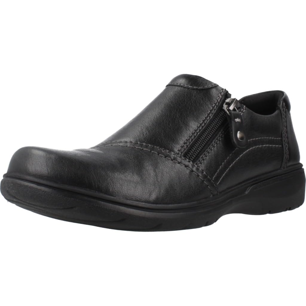 Clarks Damen Schuhe Carleigh Ray Lederschuhe – Schwarz, Reißverschluss, Ultimate Comfort-Fußbett