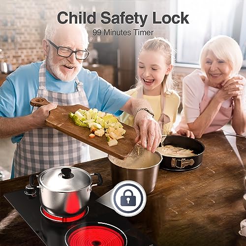 Electric Cooktop,110V 2100W Electric Stove Top With Knob Control, 10 Power Levels, Kids Lock & Timer, Hot Surface Indicator, Overheat Protection,Built-In Radiant Double Induction Cooktop #TOP7