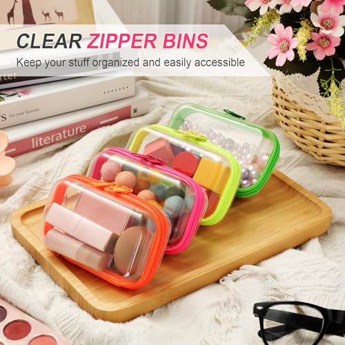 Image of Hoolerry 4 Pcs Hard Clear Zipper Case Makeup Bags Plastic Zipper Pouch Transparent Storage Box Containers for Cosmetics, Snacks, Building Blocks, Puzzles(Clear,5 x 3 x 2 in,Fluorescent)