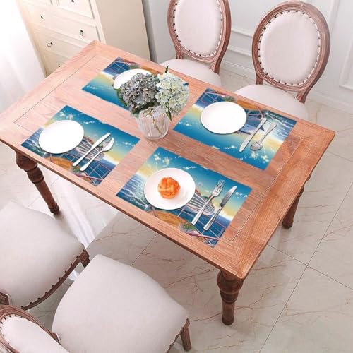 Lot de 4 sets de table tissés en PVC lavables et résistants - 8