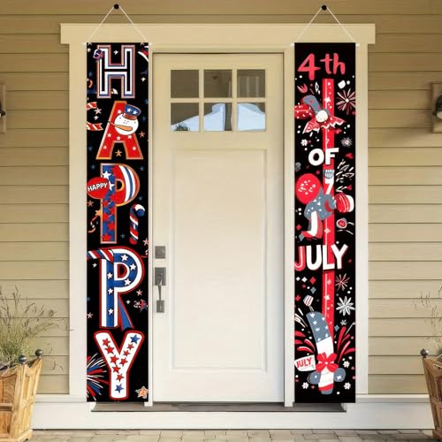 Image of BlissYard 4th of July Decorations 2Pcs Patriotic Decor Door Banner American Flag USA Independence Day Banners Hanging Porch Signs Memorial Veterans Labor Day for Front Yard Indoor Outdoor Supplies