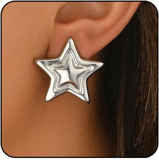 Star Earrings Big Statement Earrings for Women Chunky Earrings Large Star Earrings Studs Mixed Metal Earrings Chunky Jewelry Star Accessories
