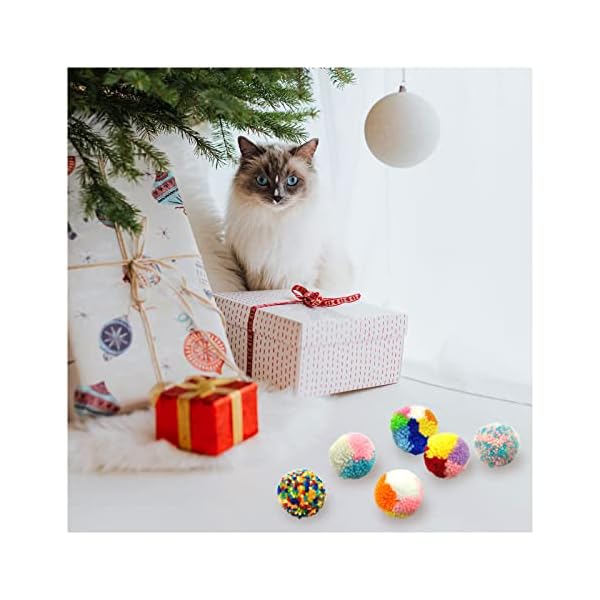 Andiker Katzenbälle in verschiedenen Farben, interaktives buntes Wollgarn, Katzenbälle, Pom-Pom-Katzenbälle, Jagd-Spielzeug für Indoor-Katzen, 6 Stück – Bild 6
