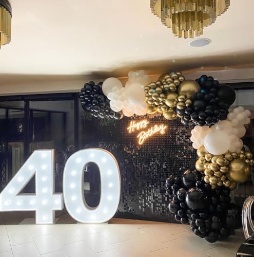 Image of Black and Gold Balloon Arch Kit, ADOINBY 140Pcs Black White Metallic Gold Confetti Latex Balloons 18 12 10 5 Inch Different Size Balloons for Birthday Anniversary Graduation Wedding Party Decorations