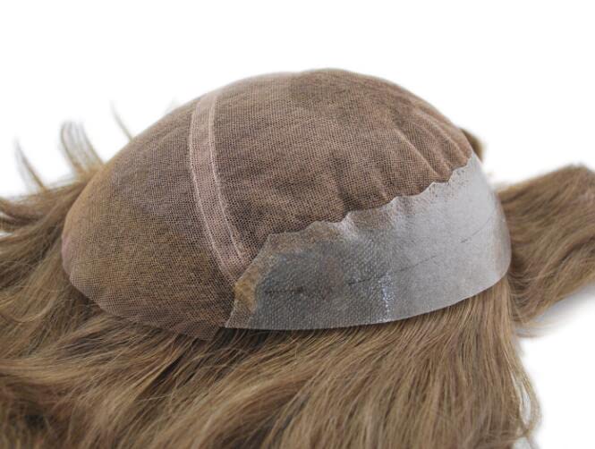 Light Brown Hair Piece for Men 7# Lace PU Bleached knots Mens Toupee (French lace with PU back and sides)