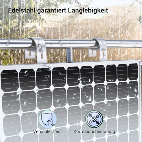 2 Stück Balkonkraftwerk Haken 304 Edelstahl, Solarpanel Halterung Haken Balkon inkl. Montagezubehör für Solarmodule Balkongelände, Flachdach, Wohnmobile (Silber)