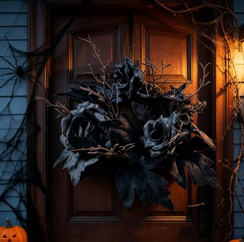 2 Pcs Fall Wreath, 9" Versatile Durable Elegant Artificial Candle Wreath (Black) - image 3