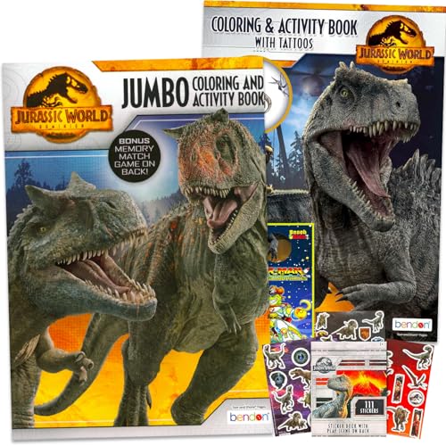 Crenstone Jurassic World Coloring Book Set - Bundle with Jumbo Dinosaur Coloring Activity Book, Sticker Book, Sticker Pack, More Featuring T-Rex Dino image 5