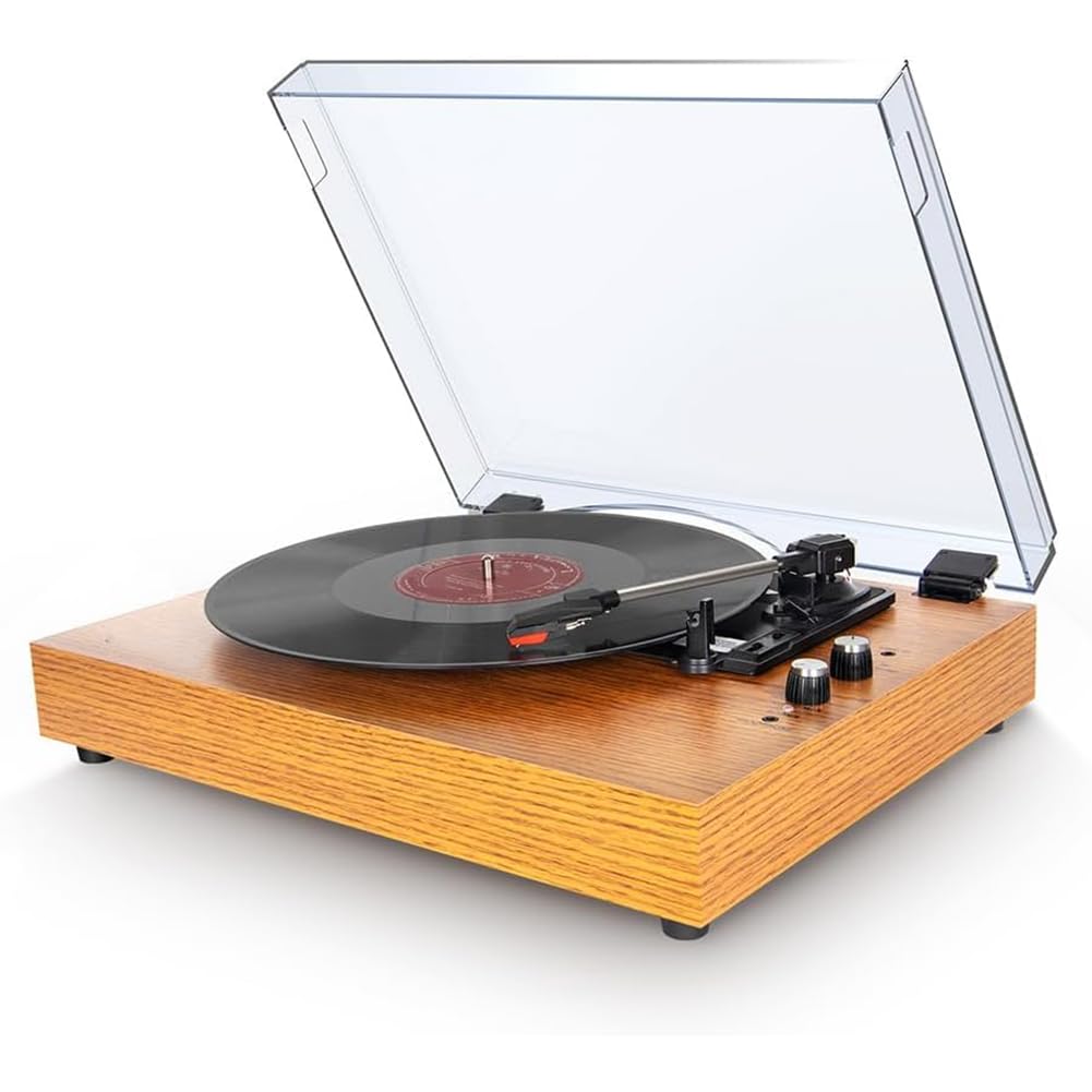 Giradischi Bluetooth in vinile con copertura antipolvere, doppio altoparlante HiFi integrato, giradischi LP da 33/45/78 giri/min, fonografo vintage