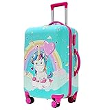 HARSEHAJ PRODUCTS Polyester Baby Unicorn Cartoon Kid's Hard Travel Trolley Bag Suitcase with Spinner Wheels for Kids Children Rolling Case Travel Bags 16 inch,40 Cm