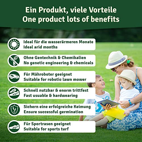 Foto von Veddelholzer Rasensamen dürreresistent für Trockenrasen & Schattenrasen Samen Grassamen schnellkeimend ideal als Saatgut für Sport und Spielrasen Rasen für Mähroboter im Garten geeignet 1 kg = 40 m²