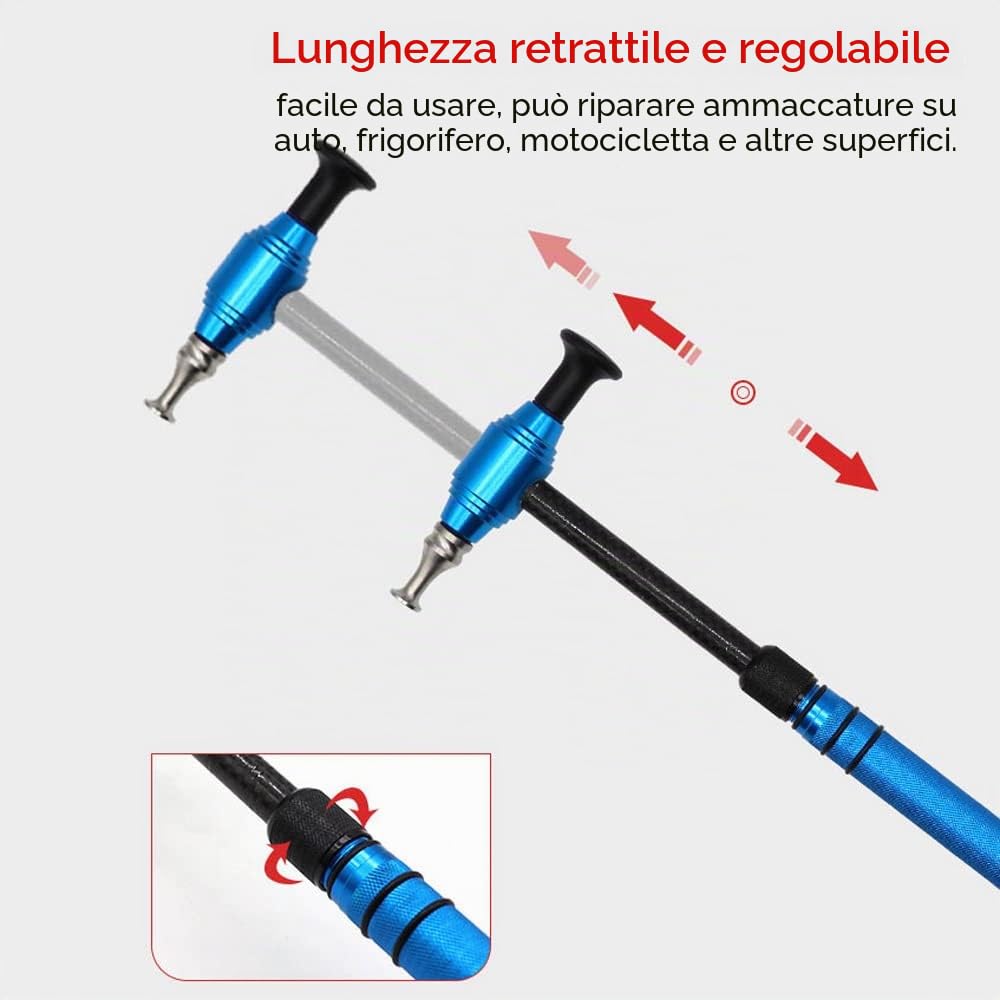 Attrezzo di riparazione per ammaccature auto, martello telescopico in lega di alluminio con 5 teste knock-down, kit di strumenti per la rimozione dei denti