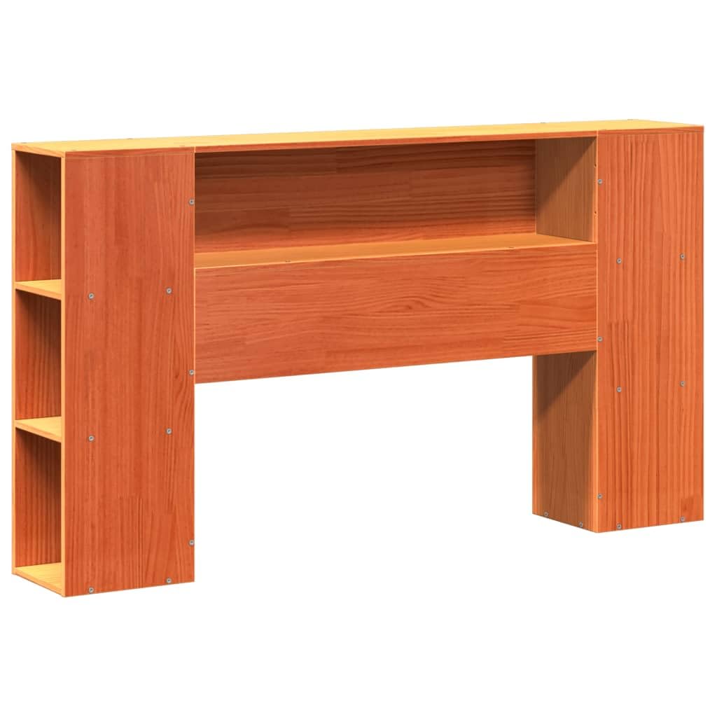 lite drewno sosnowe z regałem wezgłowie 140x190 brąz | Łóżko sosnowe z regałem 140x190cm, woskowy brąz, bez materaca, drewniana rama z stelażem, zagłówek z półkami