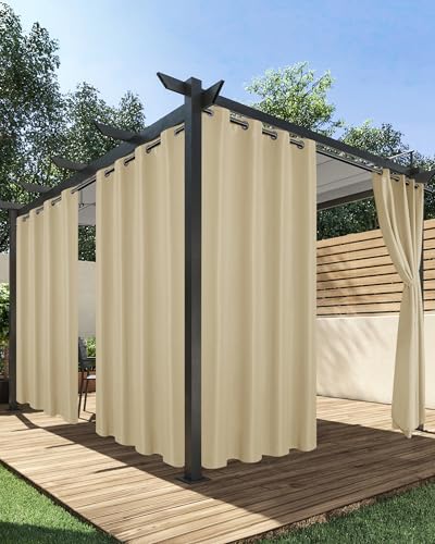 HolidayIdeas Outdoor Curtains for Patio Waterproof, 4 Panels - 54 x 84 Inch - Privacy Protection & Light Filtering Curtains Cream Grommet Outside Curtains for Porch, Gazebo, Pergola, Backyard