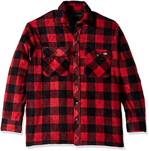 Dickies Men's Relaxed fit Micro Fleece Quilted Shirt Jacket, Cane red/Black Buffalo Check, 2X