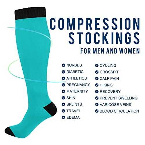 Wusikd Darkturquoise Compression Socks for Women and Men Circulation Long Socks for Athletic Running 14