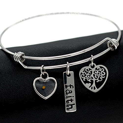 Image of Uloveido Stainless Steel Tree of Life Bangle Mustard Seed Pendant Faith Cuff Bracelet Gifts for Women Teen-Girls Y639