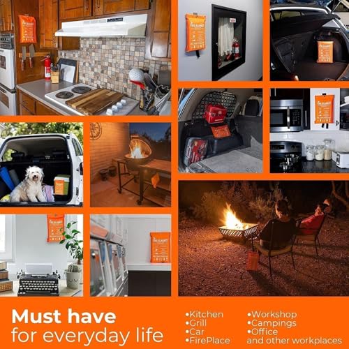 Supa Ant Emergency Fire Blanket for Home and Kitchen – 4 Pack 1500F High Visibility (Glow in The Dark) Smother Kitchen Fire Blanket – CE Certified Hero Fire Blankets Emergency for Home (40in)