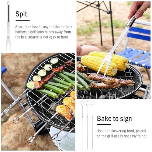 Grillbesteck Set Werkzeug-Set, 7-teilig BBQ Grill Werkzeuge Zubehör, Grillgabel, Grillklammern, Spatel, Grillstäbchen, Edelstahl BBQ Grillen Kochwerkzeug mit Tragetasche für Garten und Camping