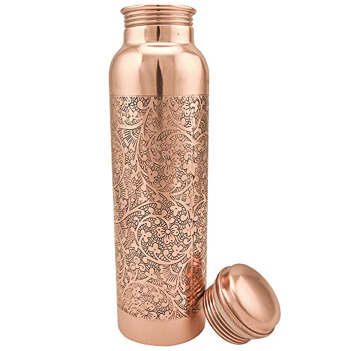 Vibranic's Aquatic Copper Water Bottle 34Oz - Leak Proof - Ayurvedic Copper Bottle -Perfect Ayurvedic Copper Vessel For Sports, Fitness, Yoga - Natural Health Benefits - Dark Embossed - Made In India #TOP3