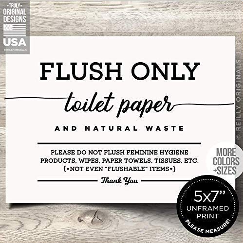 5x7" *UNFRAMED PRINT* Flush Only Toilet Paper Natural Waste Bathroom Sign Septic System Sensitive Plumbing No Feminine Products Tampons Towels Decor Restaurant Office Modern Art - Thumbnail 7