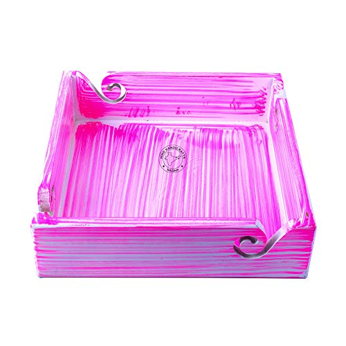 Image of Solid Dark Handmade Crafted Wooden Portable Antique Yarn Storage Bowl Tray - Holder for Knitting Crochet Hook Accessories - Multipurpose Organiser (Pink, 10 inch x 10 inch x 2.5 inch)