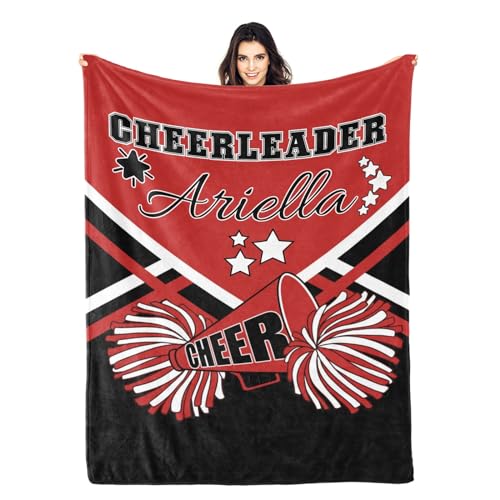 Zaaprint Cheerleader Red Black Cheer Personalized Blankets with Name Customized Baby Blankets for Girls Boys Adults Kids Gift(50x60 inch)