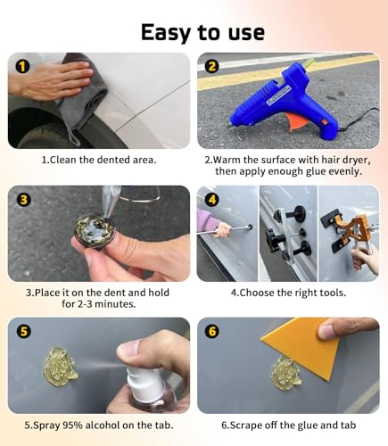 Image of Paintless Dent Removal Kit for Cars - Dent Puller Kit with Premium Dent Lifter, Strong Adhesion Glue Sticks & Puller Tabs, Removable T-bar Puller, PDR Kit for & Auto Body Dent Repair