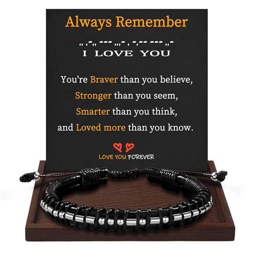 Inspirational Gifts for Men Morse Code Bracelets Mens Bracelets Graduation Gifts for Him Fathers Day Adjustable Leather Bracelet Motivational Birthday Annivesary Jewelry Stocking Stuffers for Men